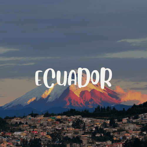 Cotopaxi volcano glowing at sunset behind Quito skyline — Ecuador country guide image