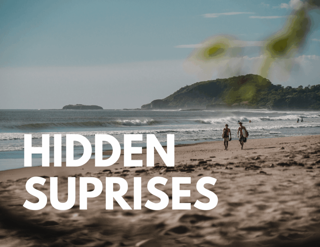 Surfers walking along a quiet beach in Nicaragua