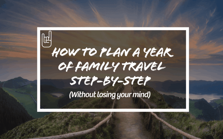Scenic mountain trail with sunrise — cover image for blog post on how to plan a year of family travel step-by-step.