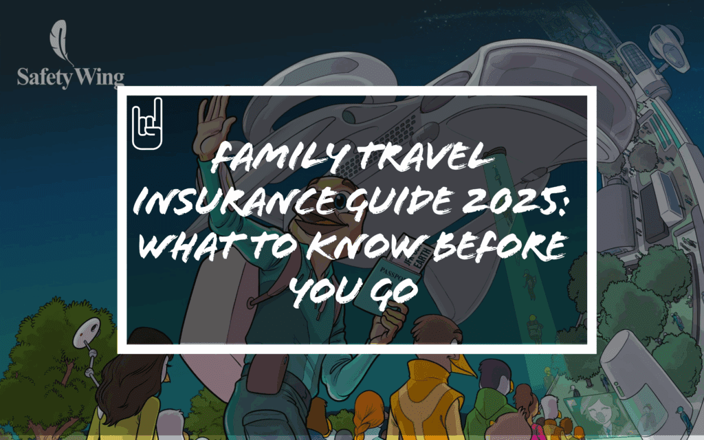 Family with backpacks preparing for long-term travel with kids