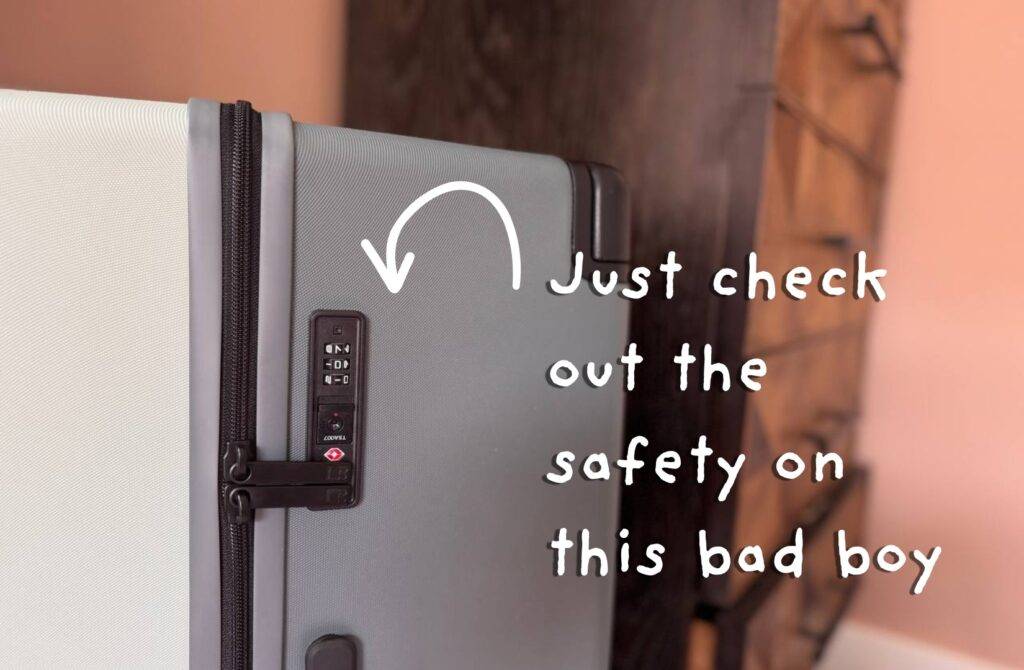 Close-up of built-in TSA-approved suitcase lock
