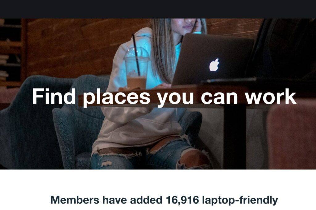 Laptop-friendly workspaces directory homepage helping remote workers and digital nomads find cafes and coworking spots worldwide.