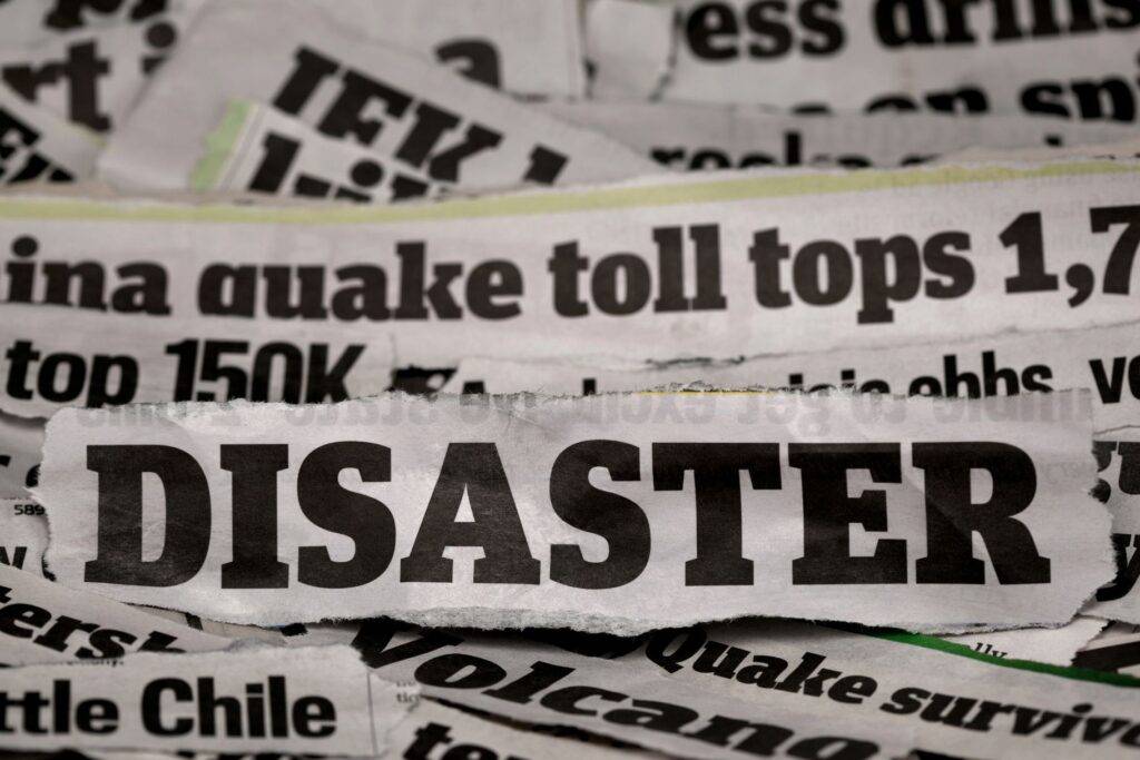 Collage of disaster headlines—overview of risks for families in South & Central America.