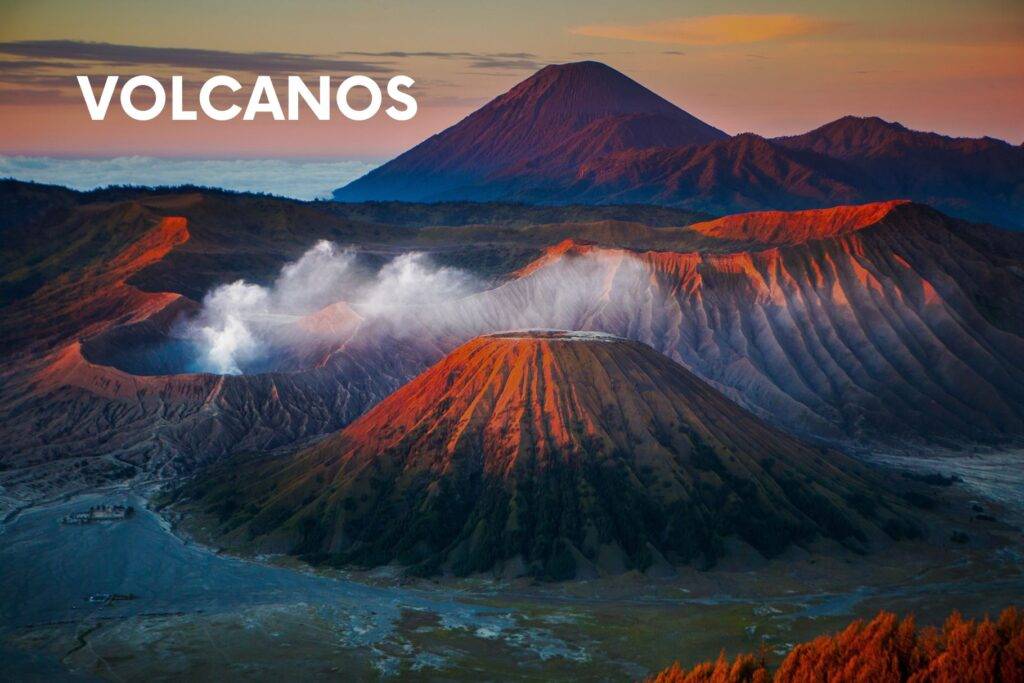 Volcanic landscape at sunrise—active volcano zones in the Andes with safety guidance.