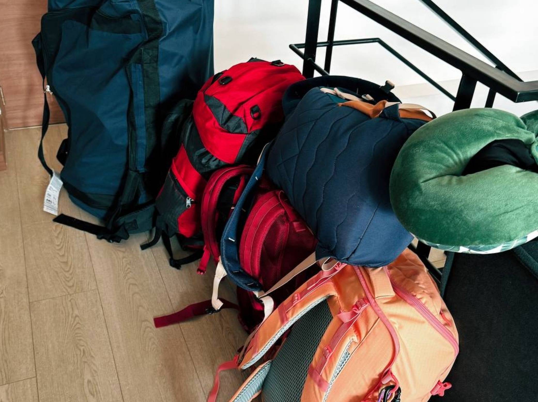 A mass of luggae and backpacks for our Quito trip